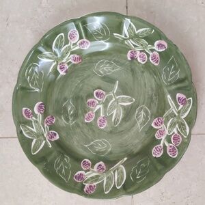 Vintage Pottery Barn 12" Green Serving Platter with Berries Mexico 🍇